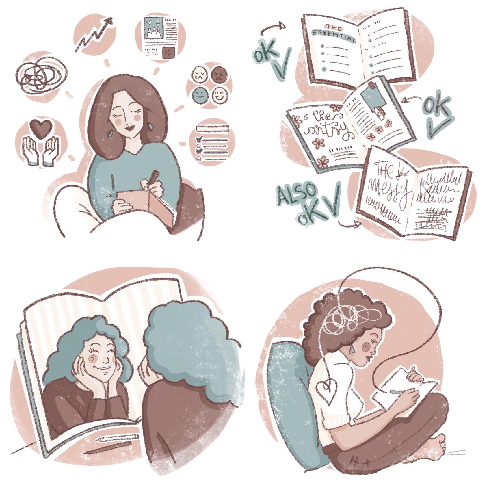 illustrazioni spot sui benefici del journaling