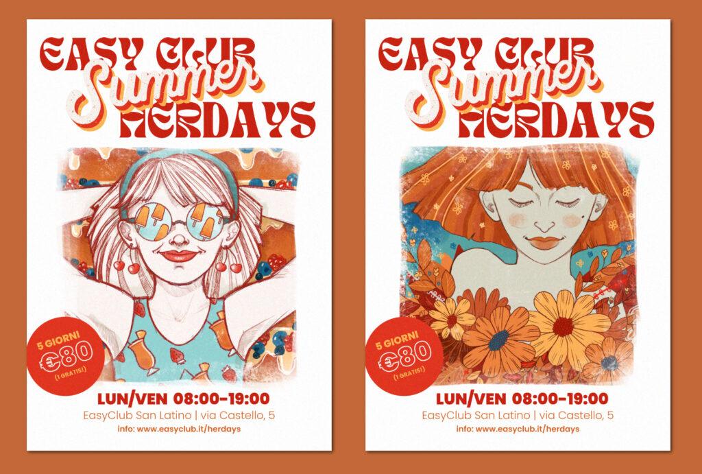 Illustrazioni poster di donne estive summer treats e fiori