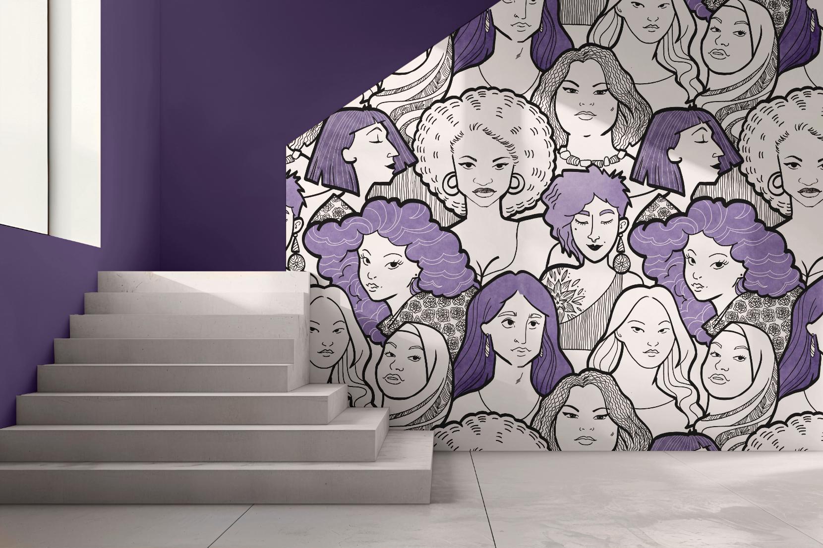Wallpaper with pattern featuring a variety of women faces