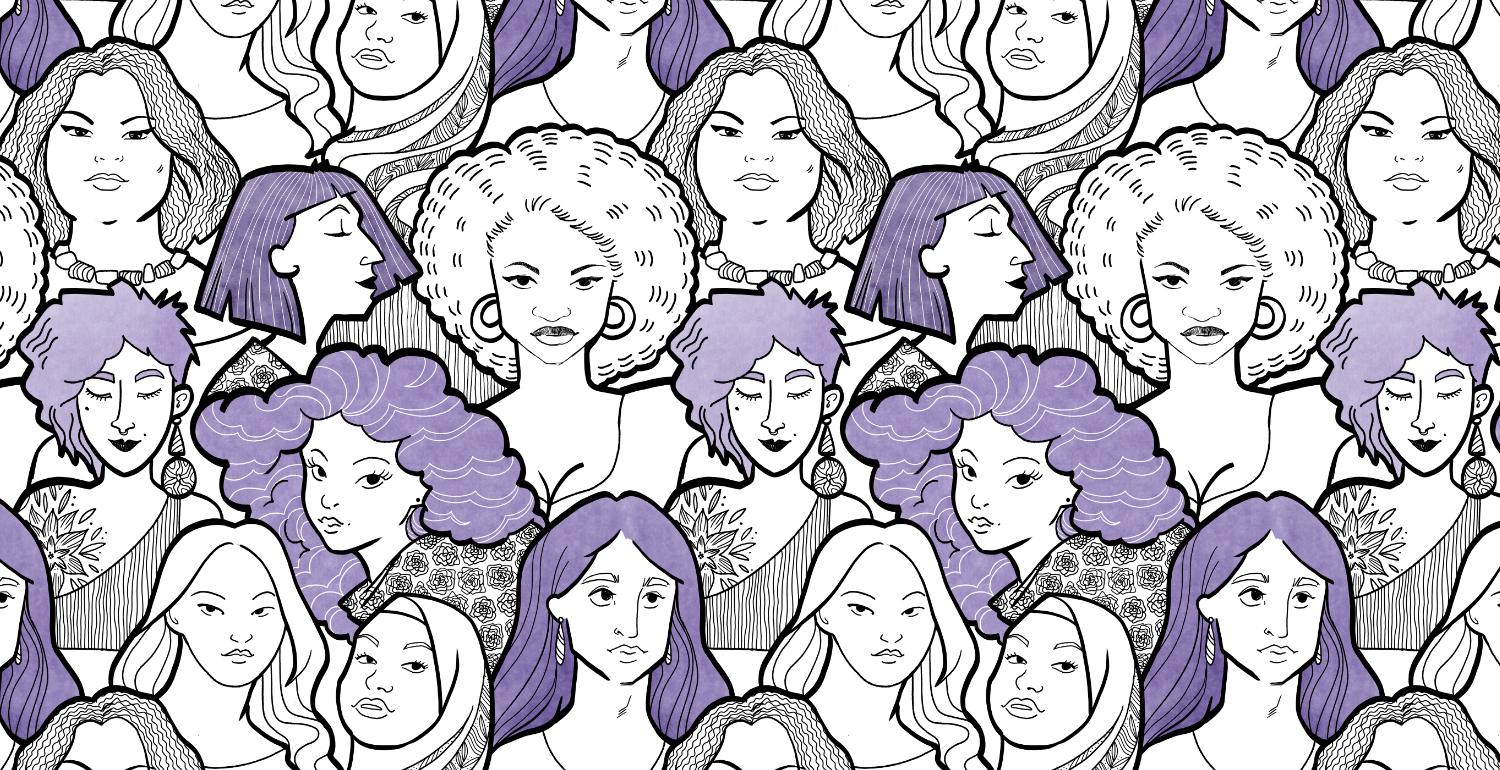 Women faces pattern dedicated to empowerment and beauty of diversity