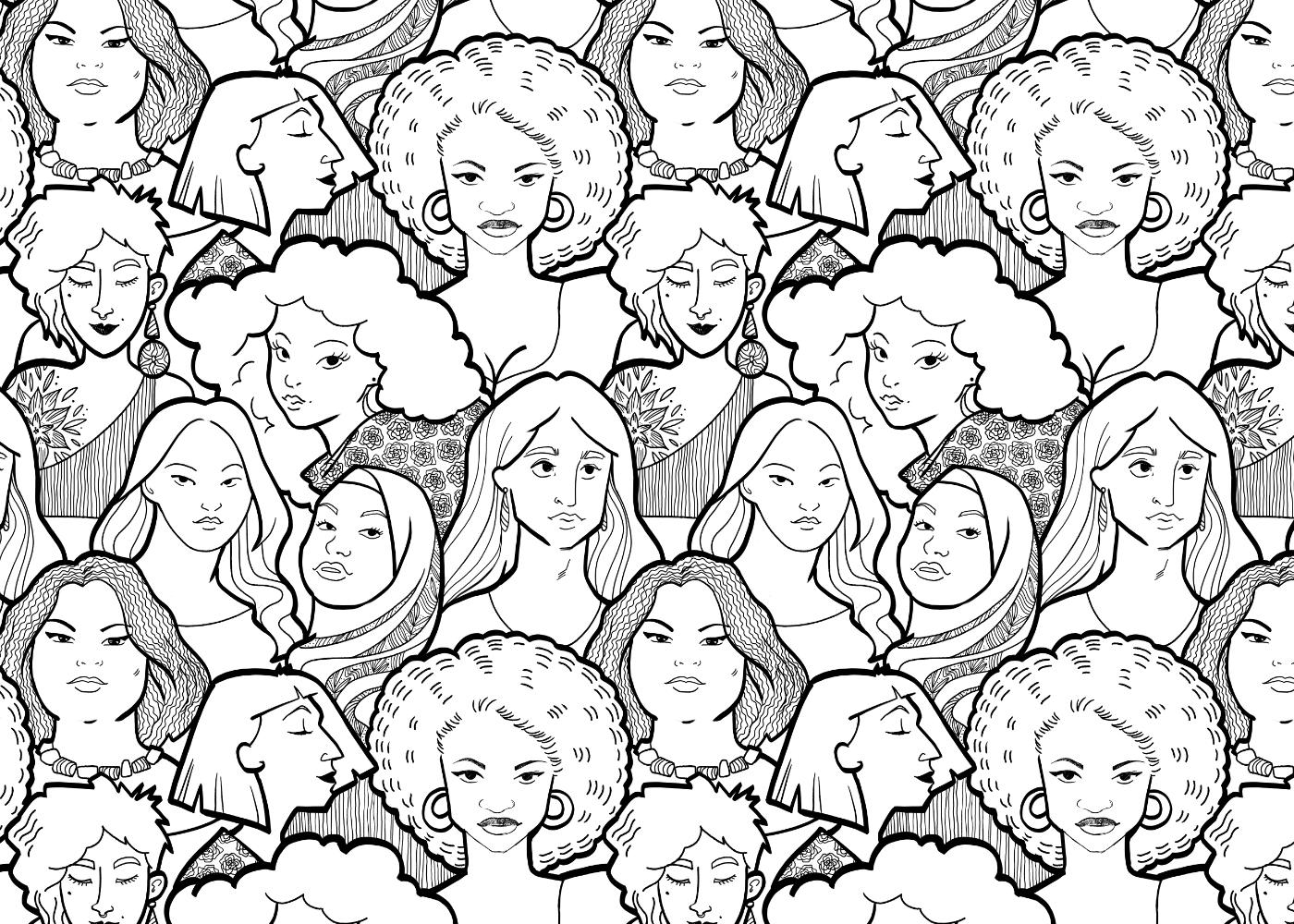 Black and white variant of a pattern dedicated to women enpowerment