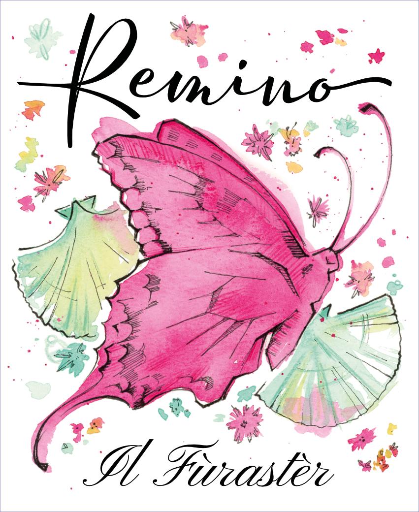 watercolor illustration of a pink butterfly for wine label