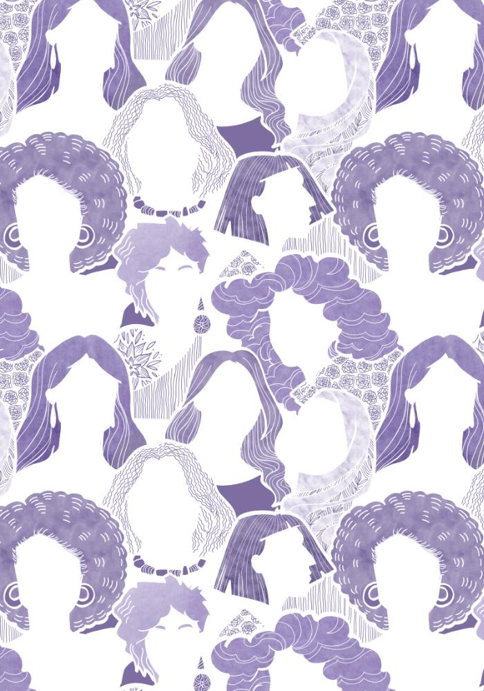 Pattern woman faces purple variant ideal for spaces dedicated to women like centers, associations