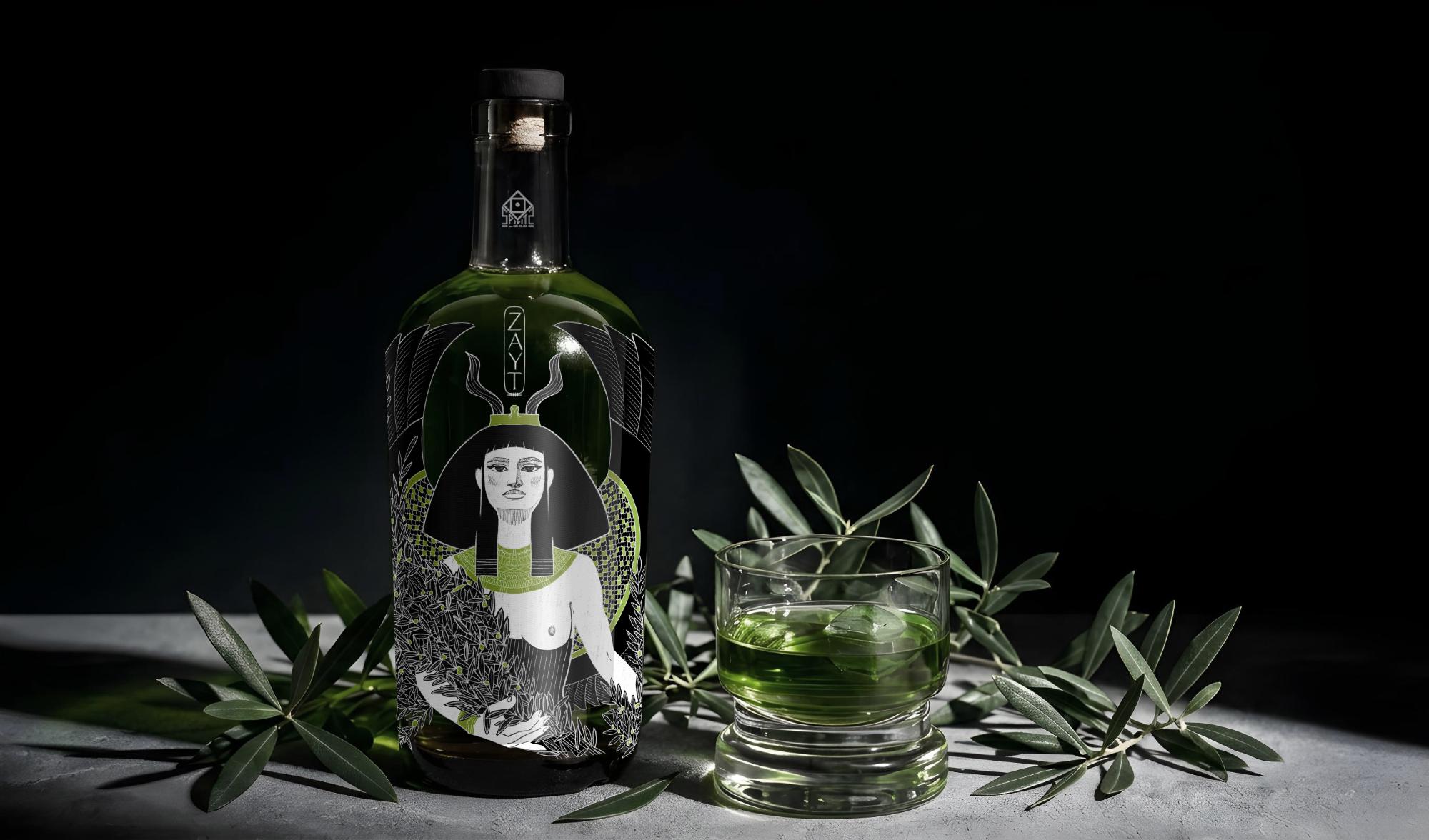 Ancient goddess Isis on a spirit bottle packaging